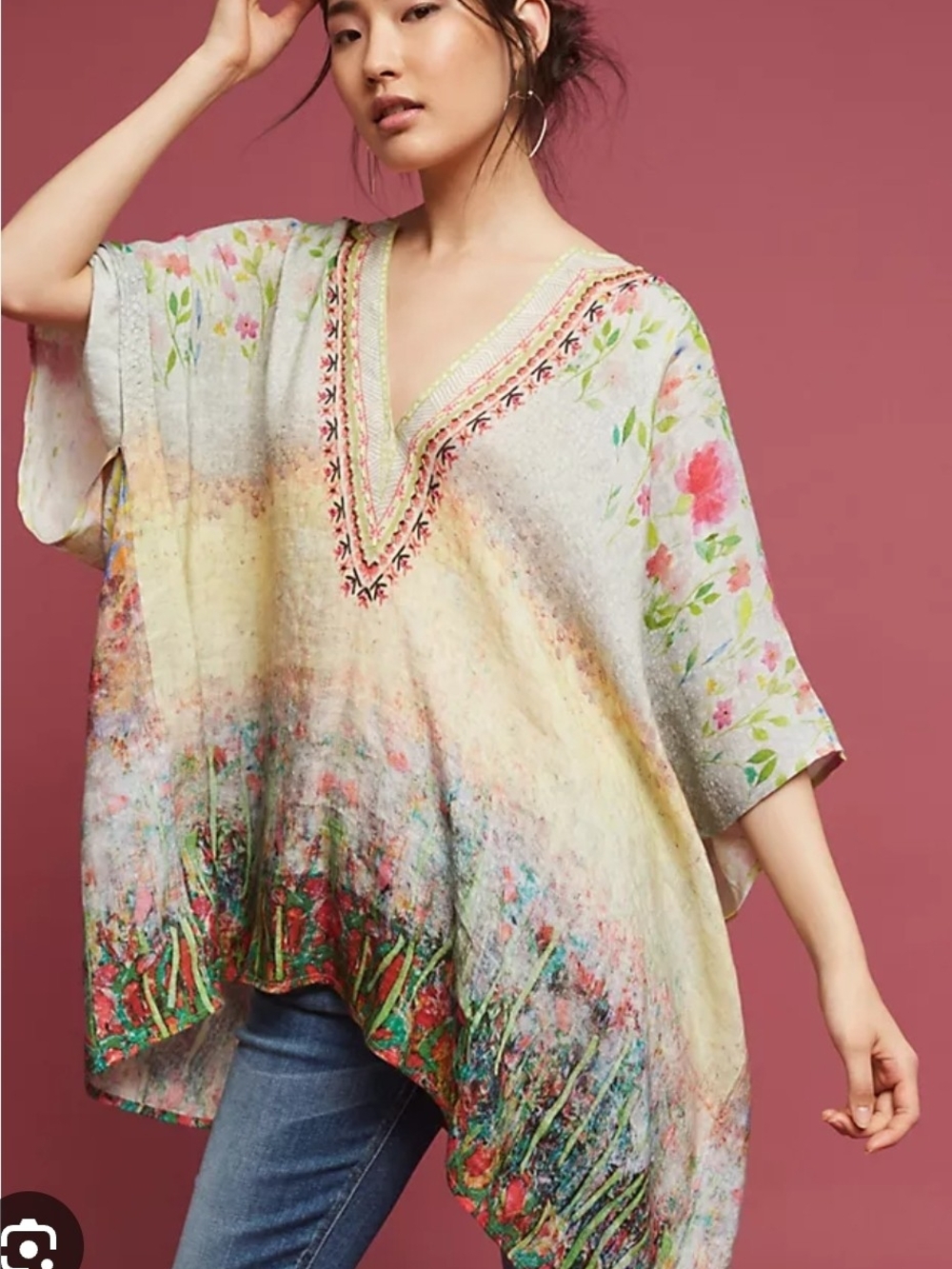 The Beaded Linen Poncho by Bl-nk LONDON, ANTHROPOLOGIE ONE SIZE